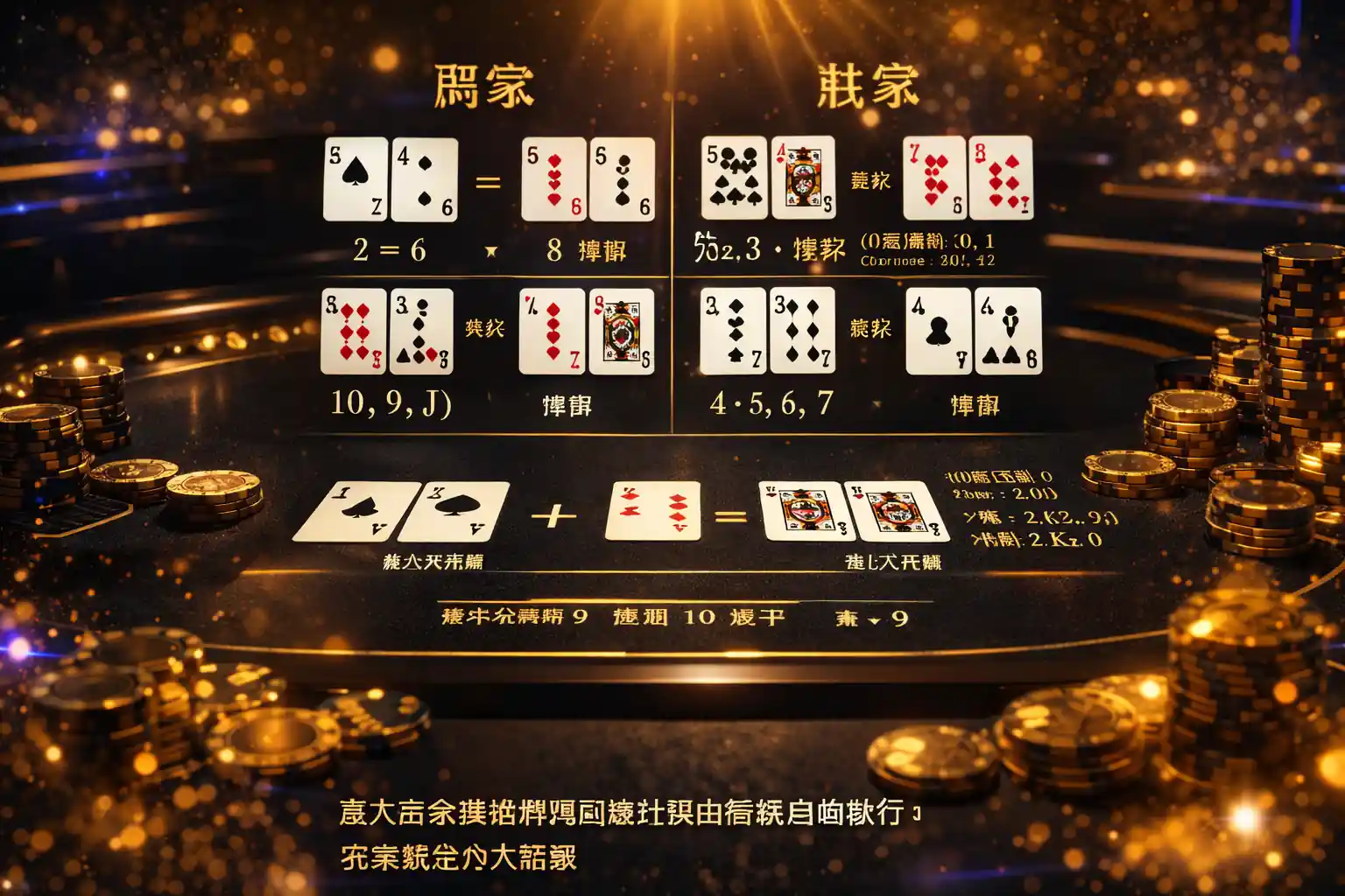 真人百家樂補牌規則與點數計算示意