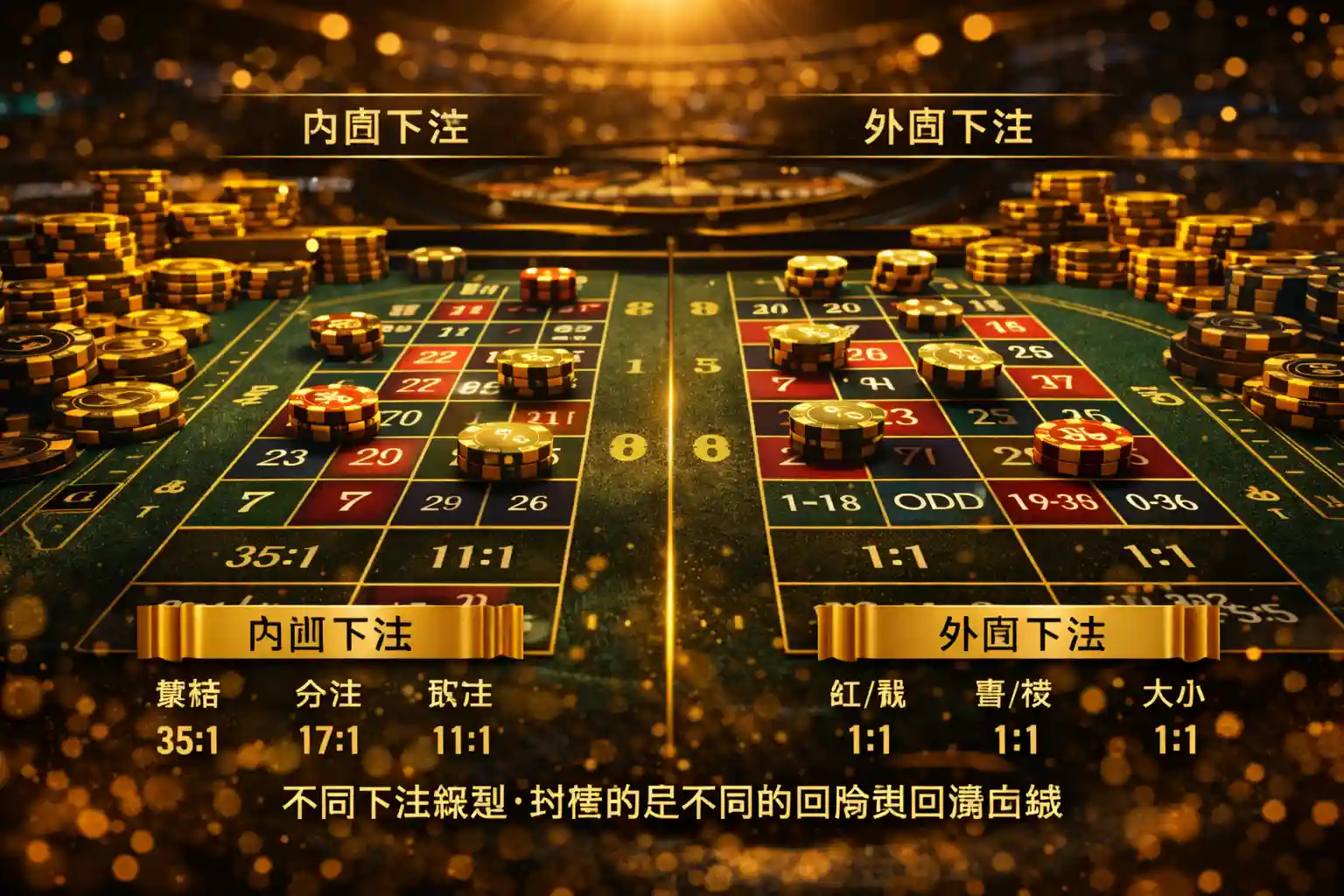輪盤外圍與內圍下注類型示意