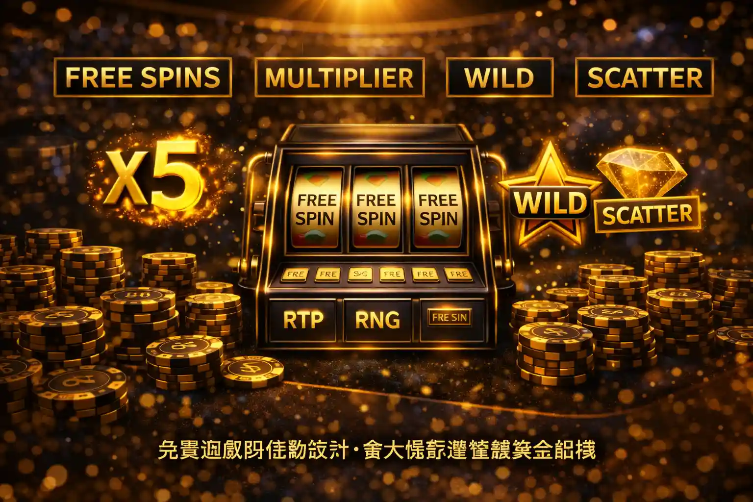 老虎機免費遊戲與特殊符號機制示意